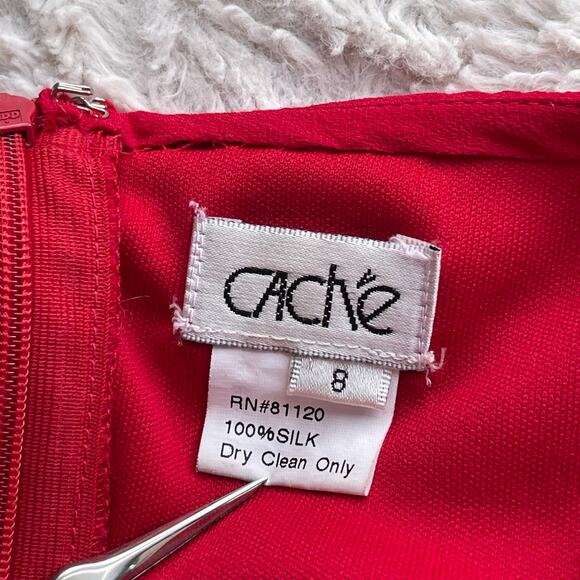 Cache silk ruffled sweetheart slip dress cocktail red ruched midi formal red 8 - Picture 4 of 16